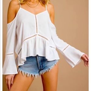 White Long Sleeve Off Open Shoulder Top